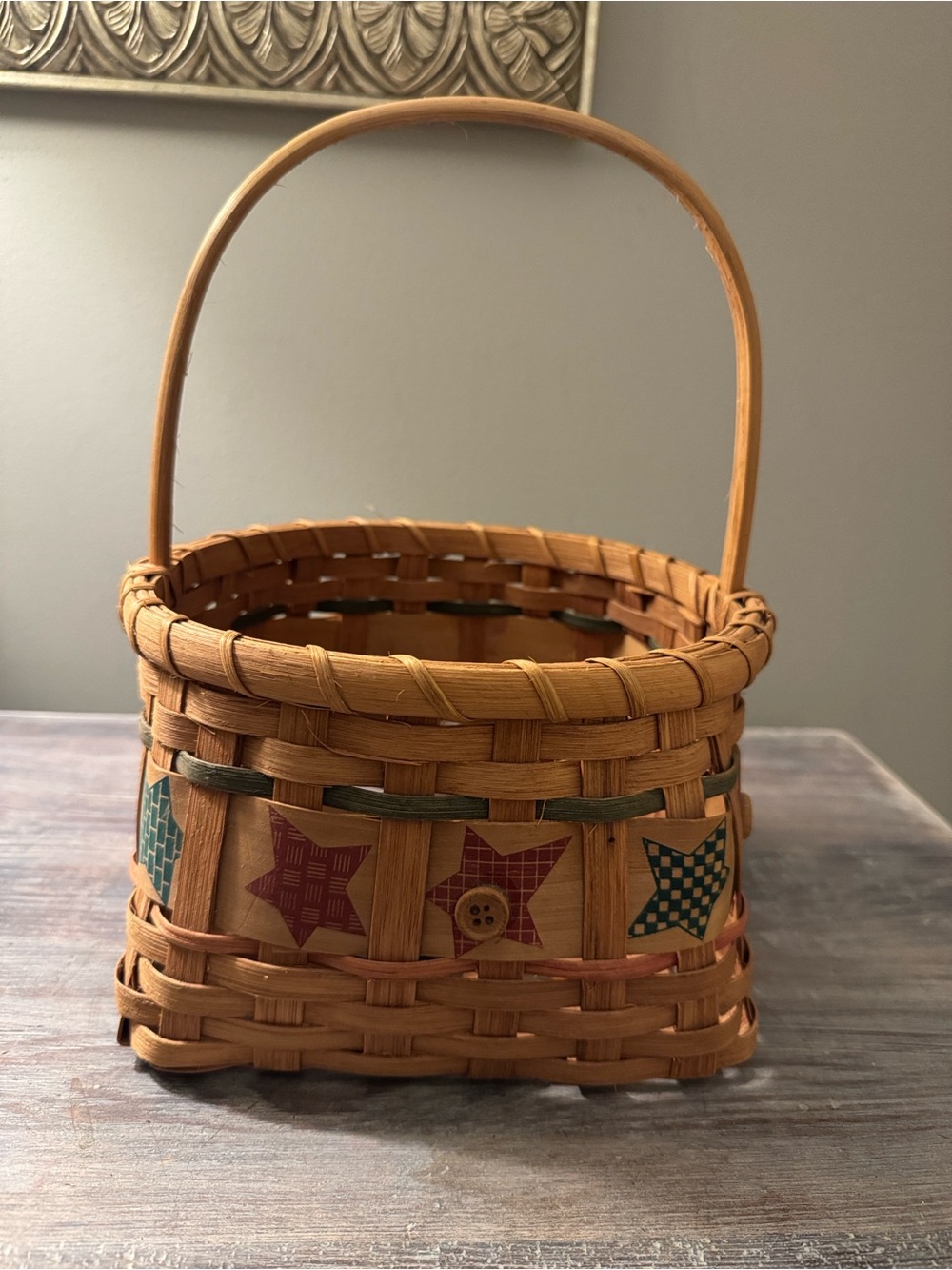 Vintage Handwoven Rustic Star Accent Basket